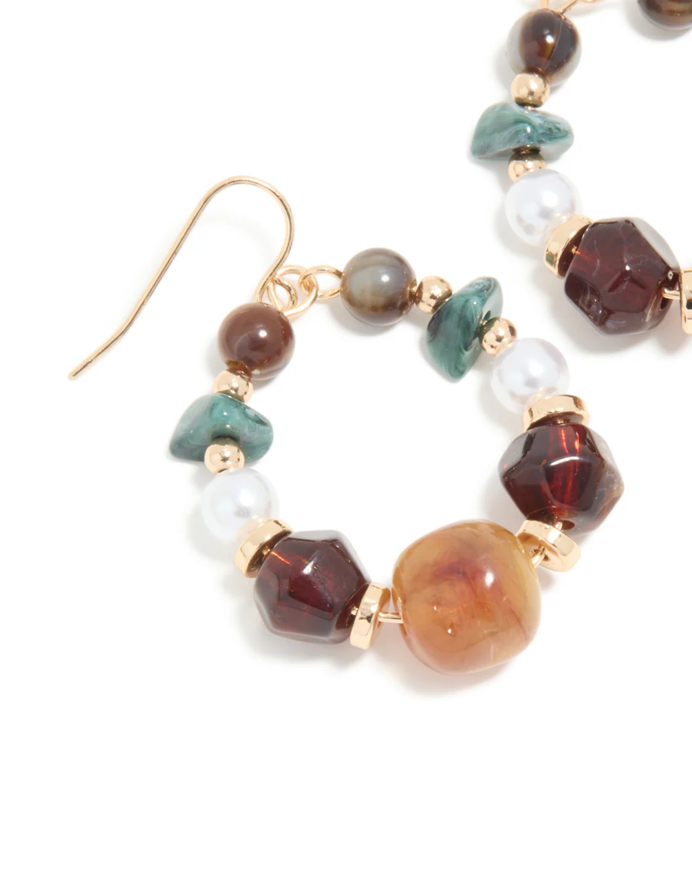 Gold Multicoloured Beaded Hoop Earrings - Image 4
