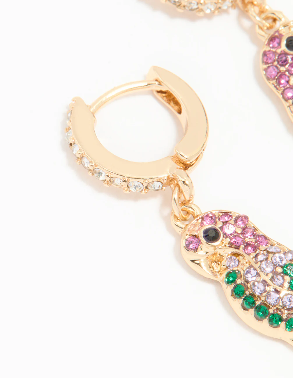 Gold Multicoloured Diamante Parrot Huggie Earrings - Image 4