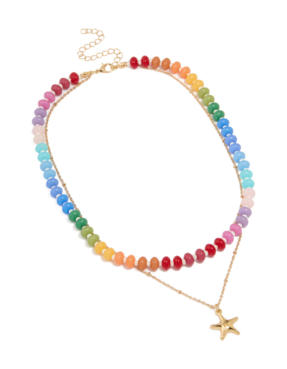 Gold Multicoloured Gemstones & Star Layered Necklace - Image 2
