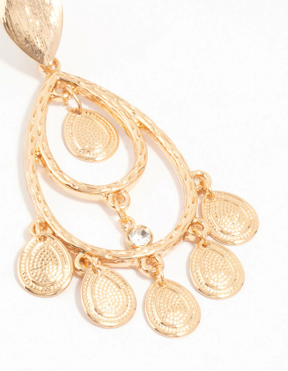 Gold Multiple Patterned Discs Drop Earrings - Image 3