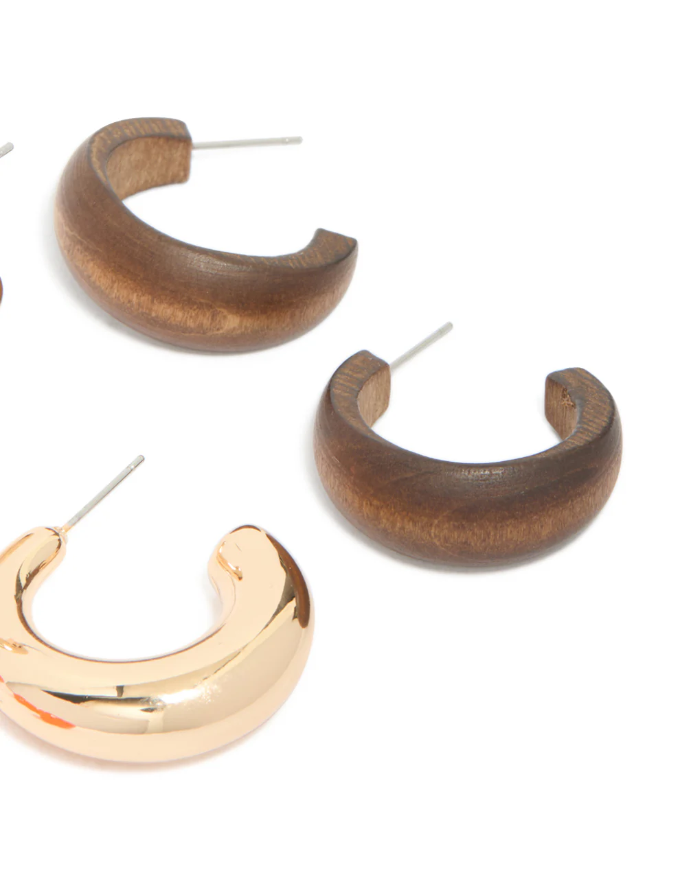 Gold Orange Acrylic & Wood Hoop Earrings 3-Pack - Image 5