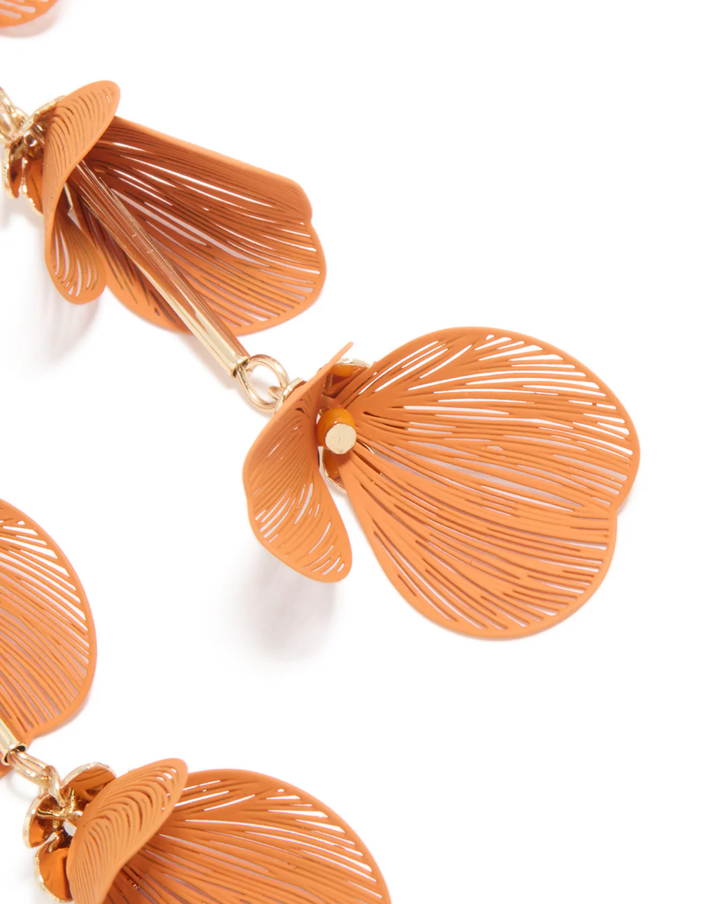 Gold Orange Flower Petal Drop Earrings - Image 5