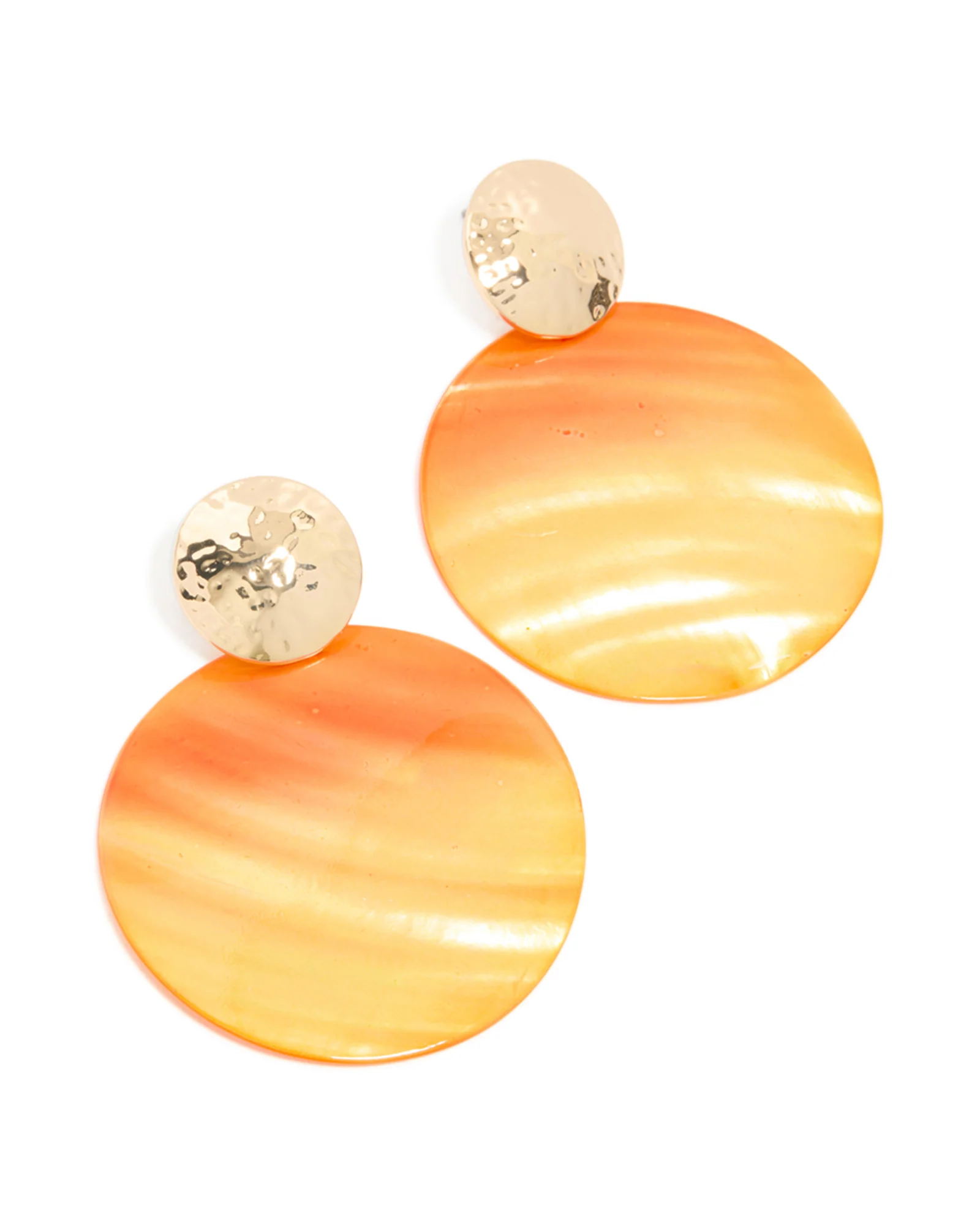 Gold Orange Shell Hammered Drop Earrings