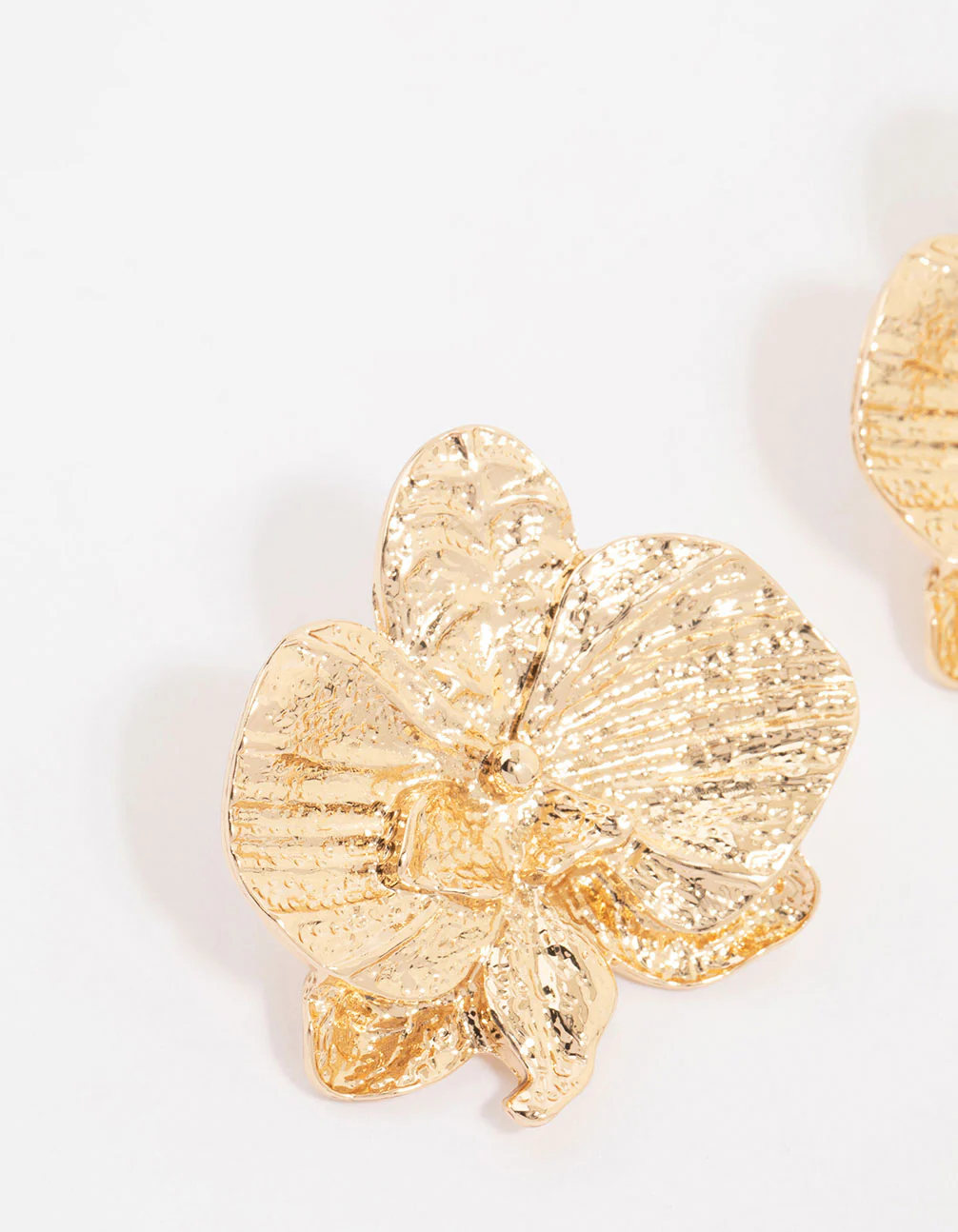 Gold Orchid Stud Earrings - Image 4