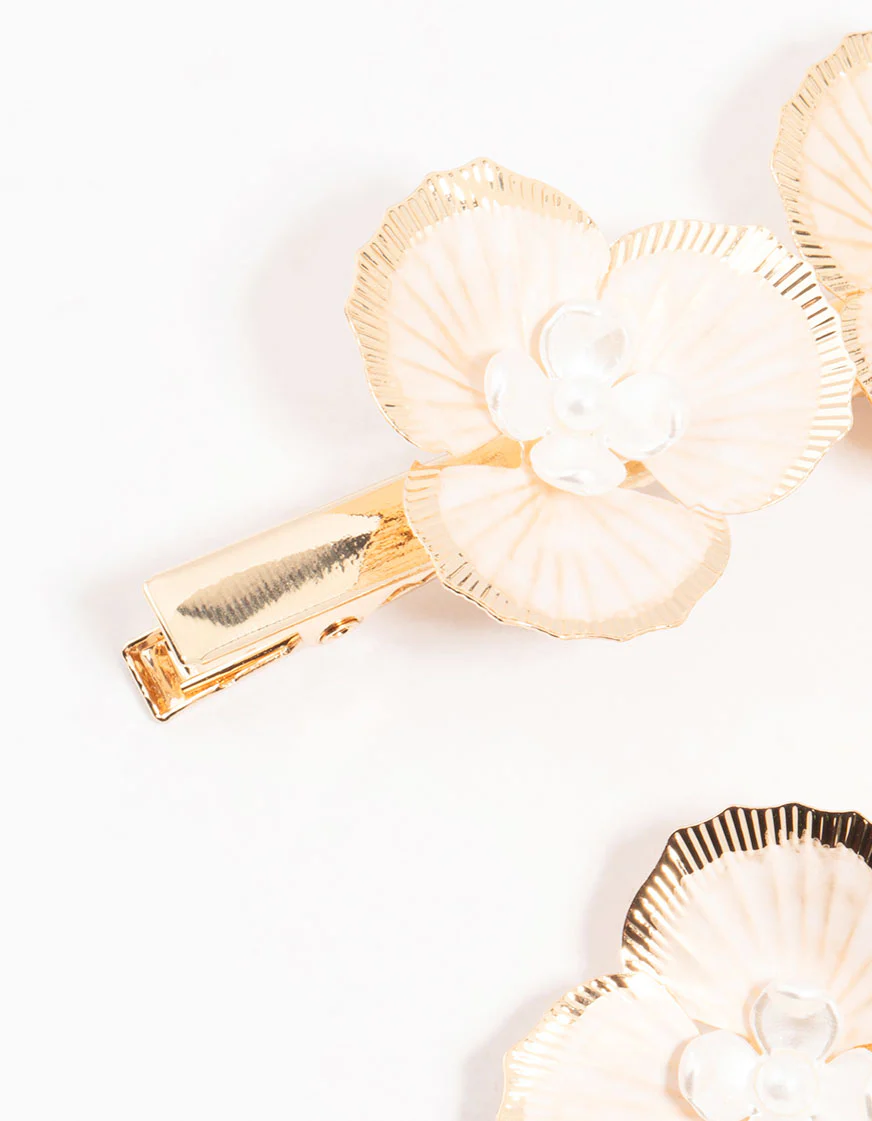 Gold Origami Flower Hair Clips 2-Pack - Image 2