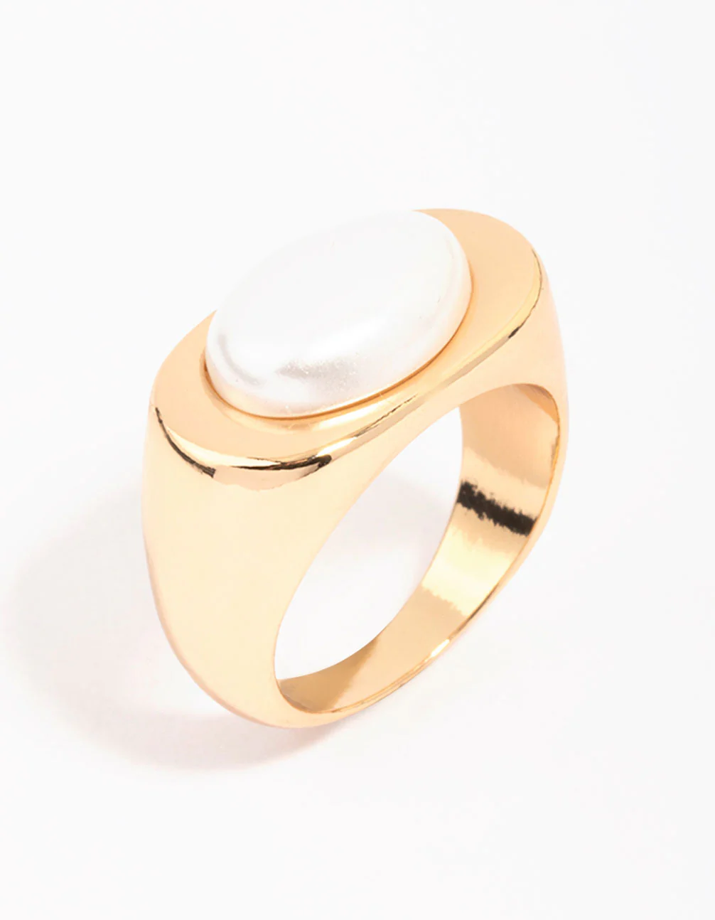 Gold Oval Pearl Signet Ring - Image 2