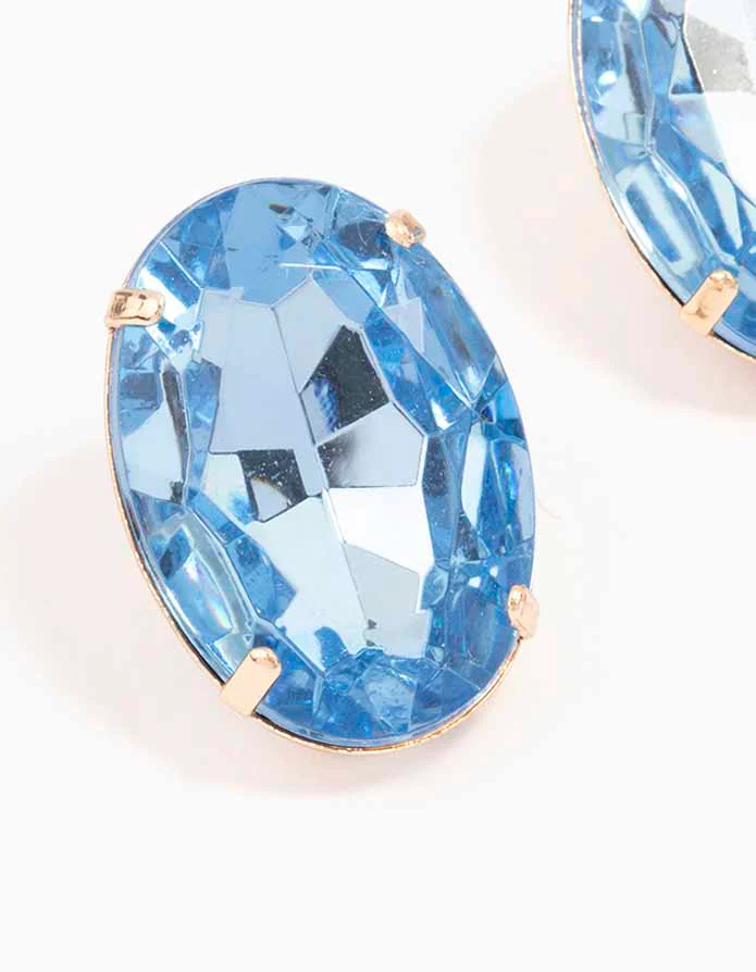 Gold Oval Stone Statement Stud Earrings - Image 2