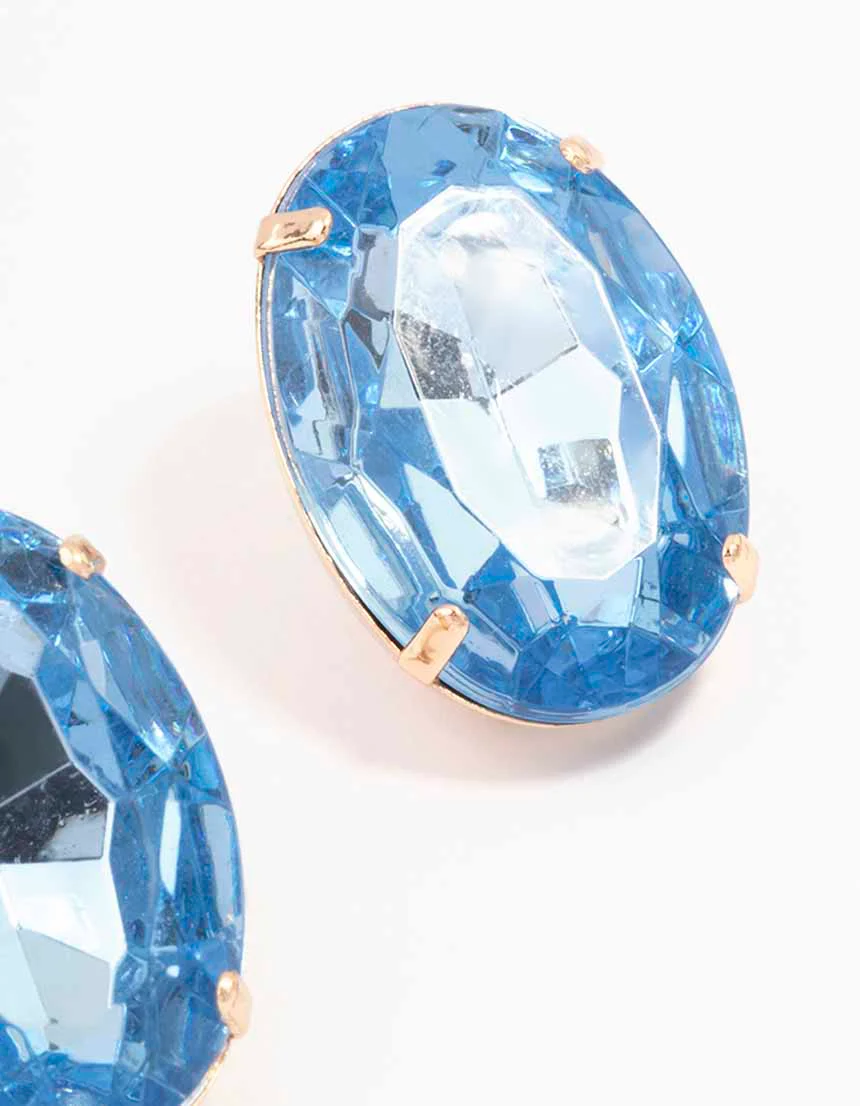 Gold Oval Stone Statement Stud Earrings - Image 3