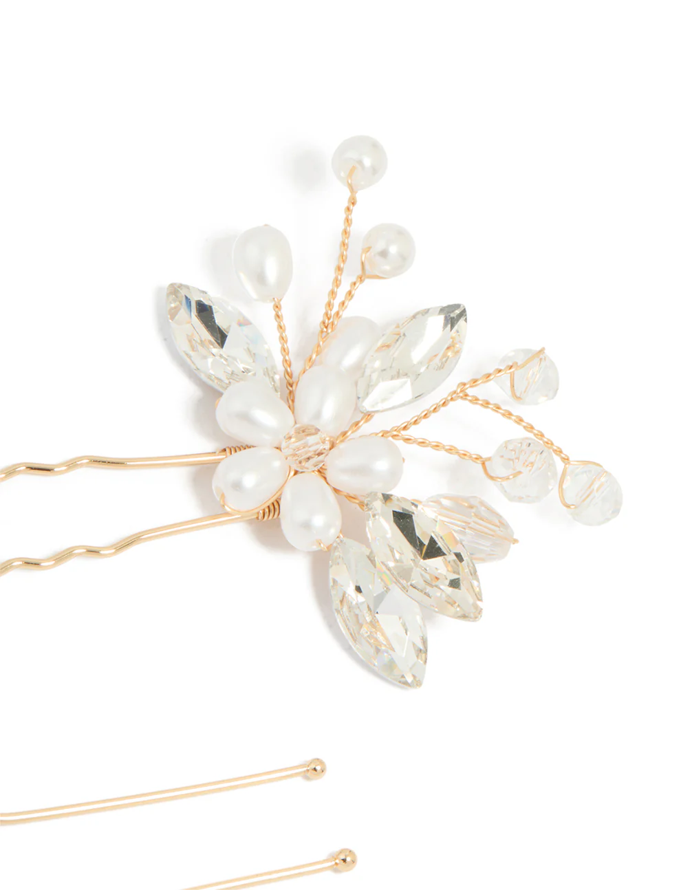 Gold Pearl Diamante Floral Hair Pins 2-Pack - Image 3