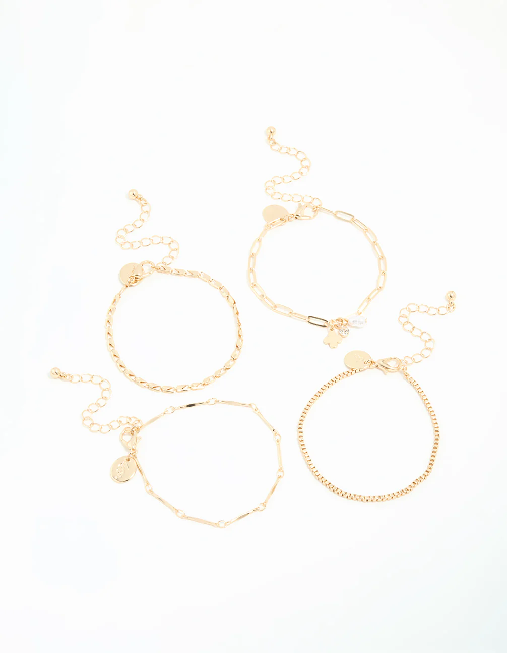 Gold Pearl Mixed Charm & Chain Bracelets 4-Pack
