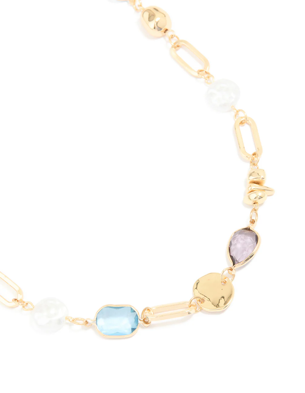 Gold Pearl & Multicoloured Diamantes Long Necklace