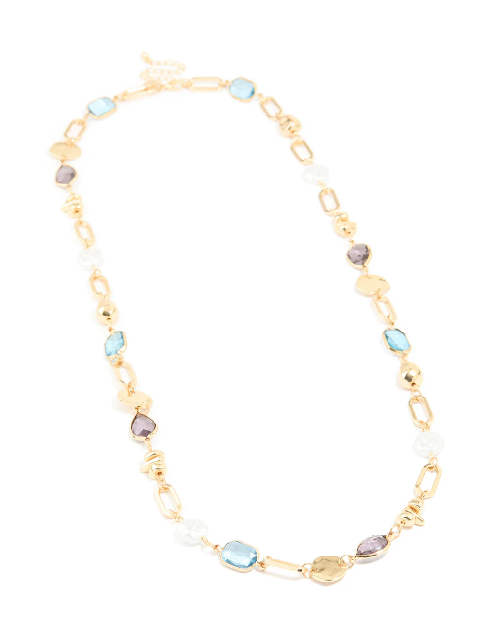 Gold Pearl & Multicoloured Diamantes Long Necklace - Image 2