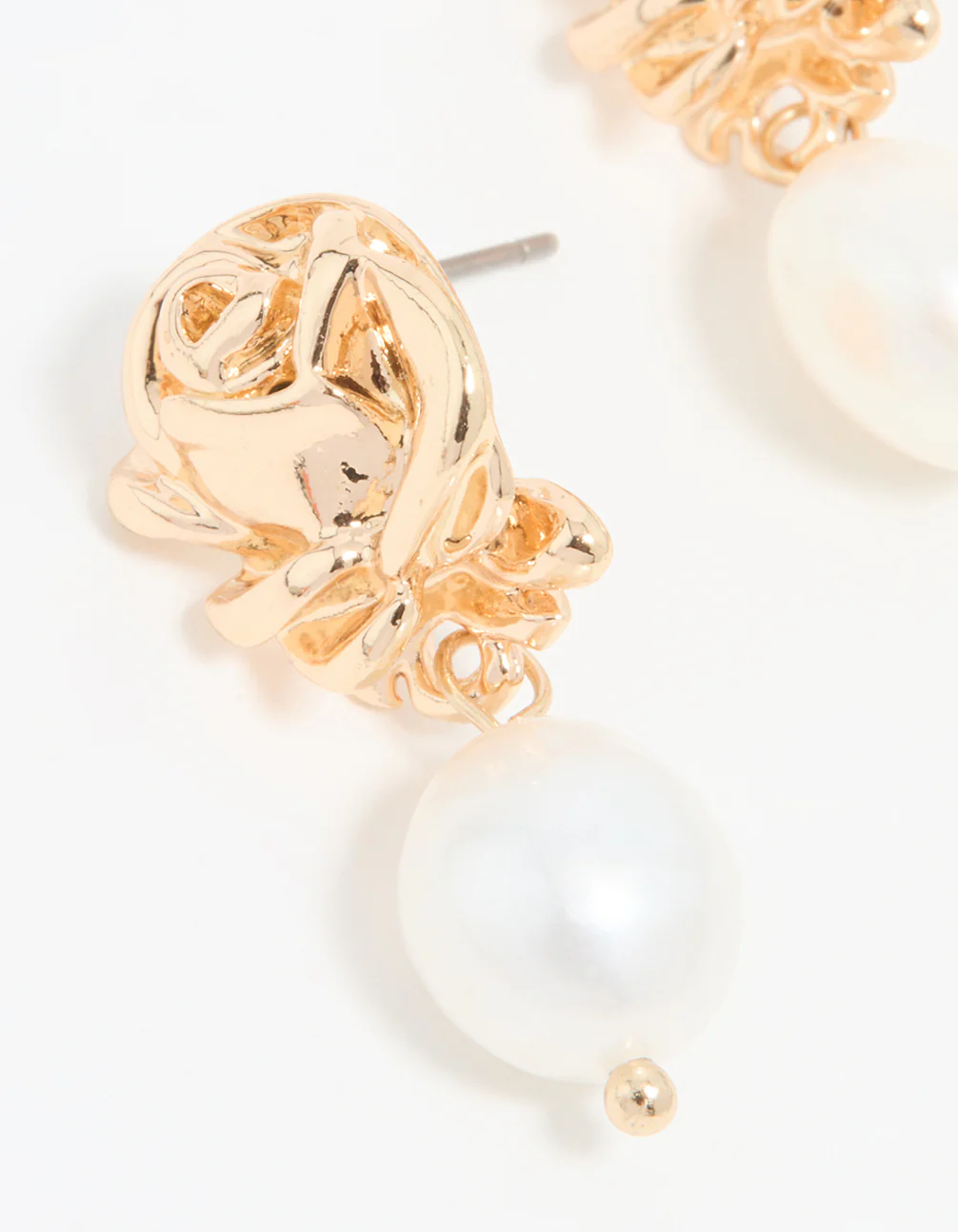 Gold Pearl Rose Drop Earrings - Image 4