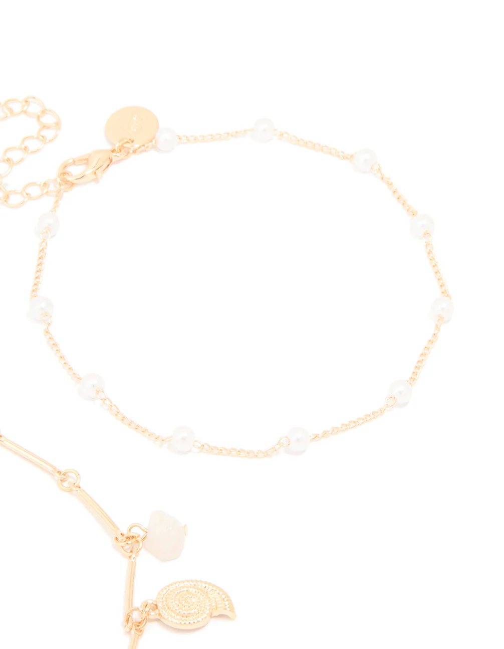 Gold Pearl & Shell Anklets 2-Pack - Image 3