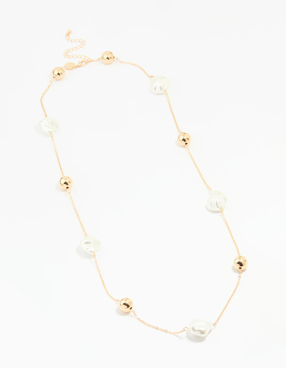 Gold Pearl & Solid Ball Long Link Necklace - Image 2