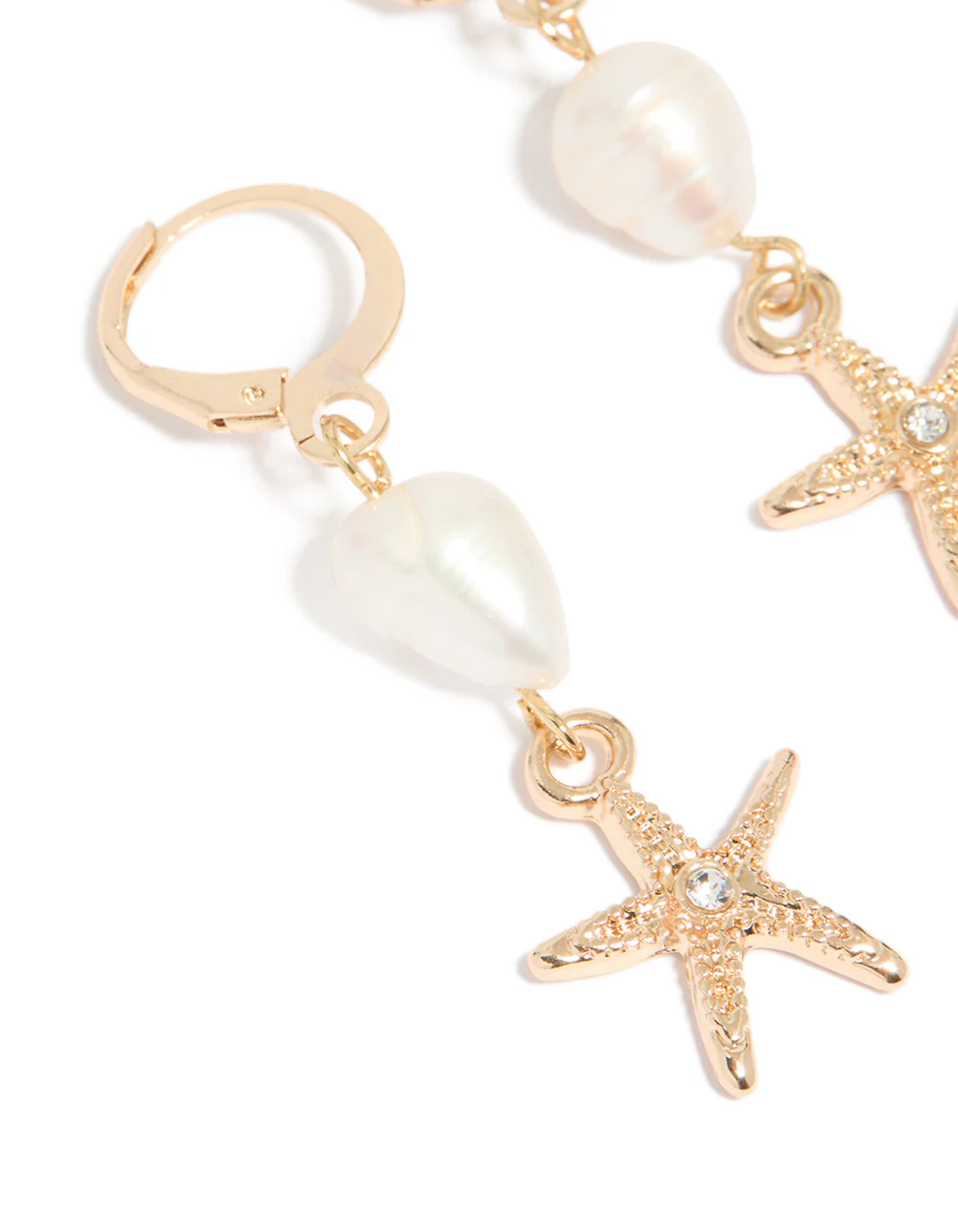 Gold Pearl Starfish Huggie Drop Earrings - Image 4