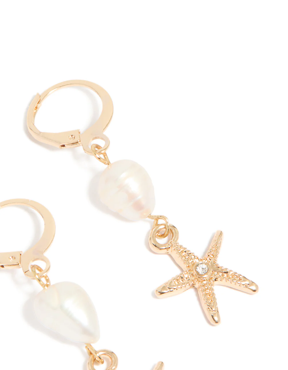 Gold Pearl Starfish Huggie Drop Earrings - Image 5