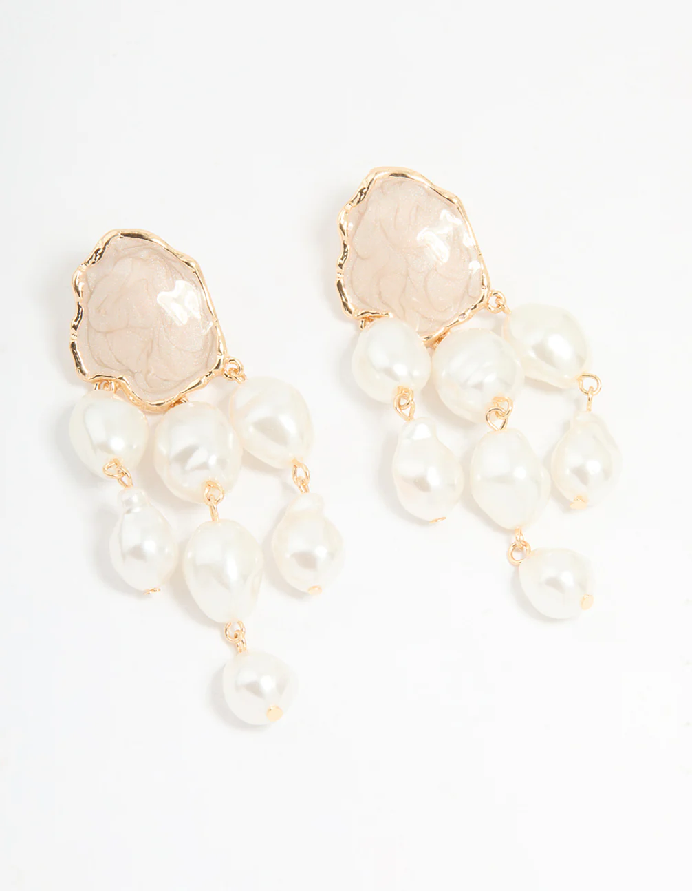 Gold Pearl Triple Layered Drop Earrings