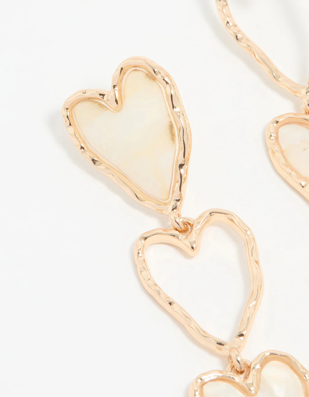 Gold Genuine Shell Heart Layered Drop Earrings - Image 4