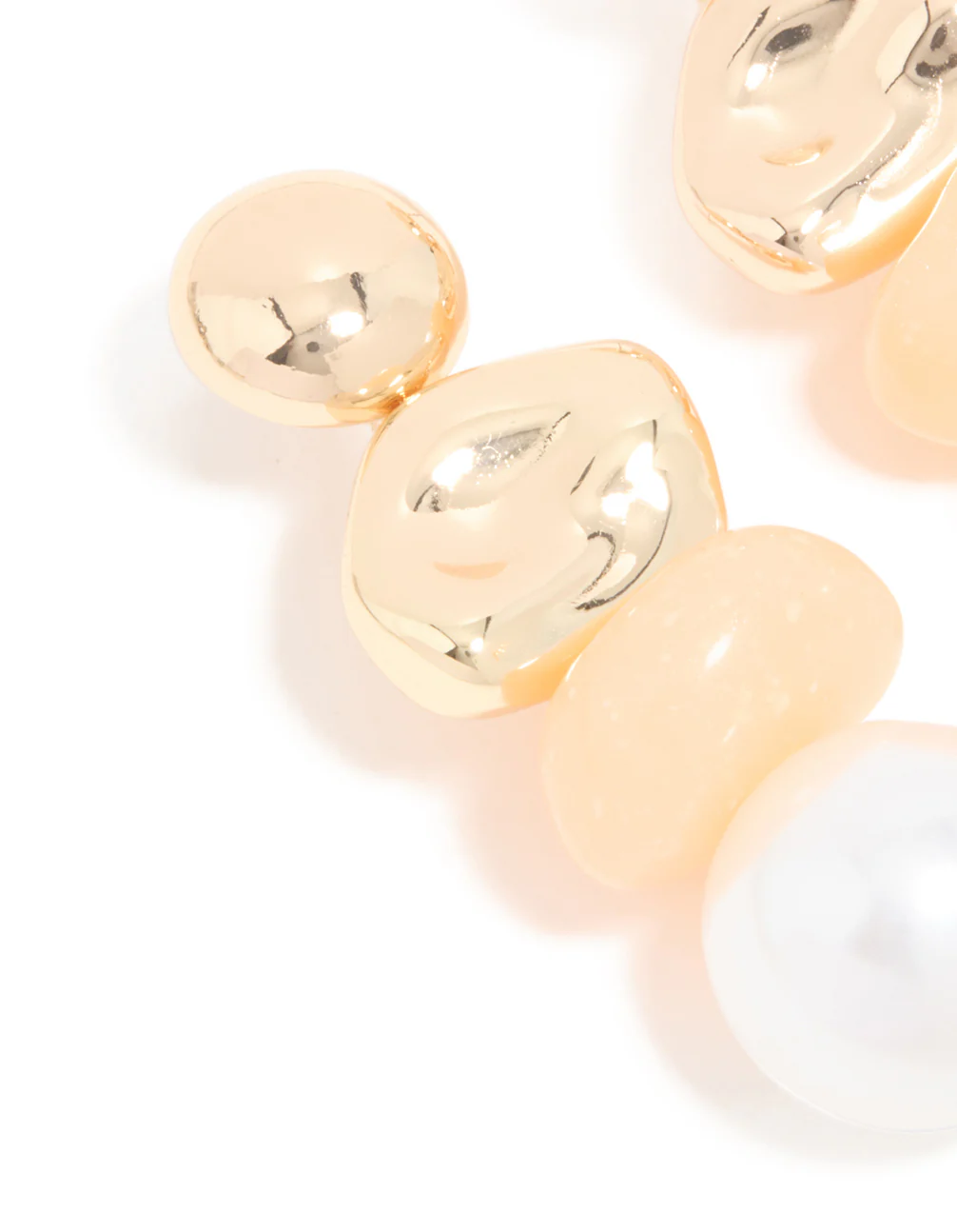 Gold Pebble & Pearl Drop Earrings - Image 2