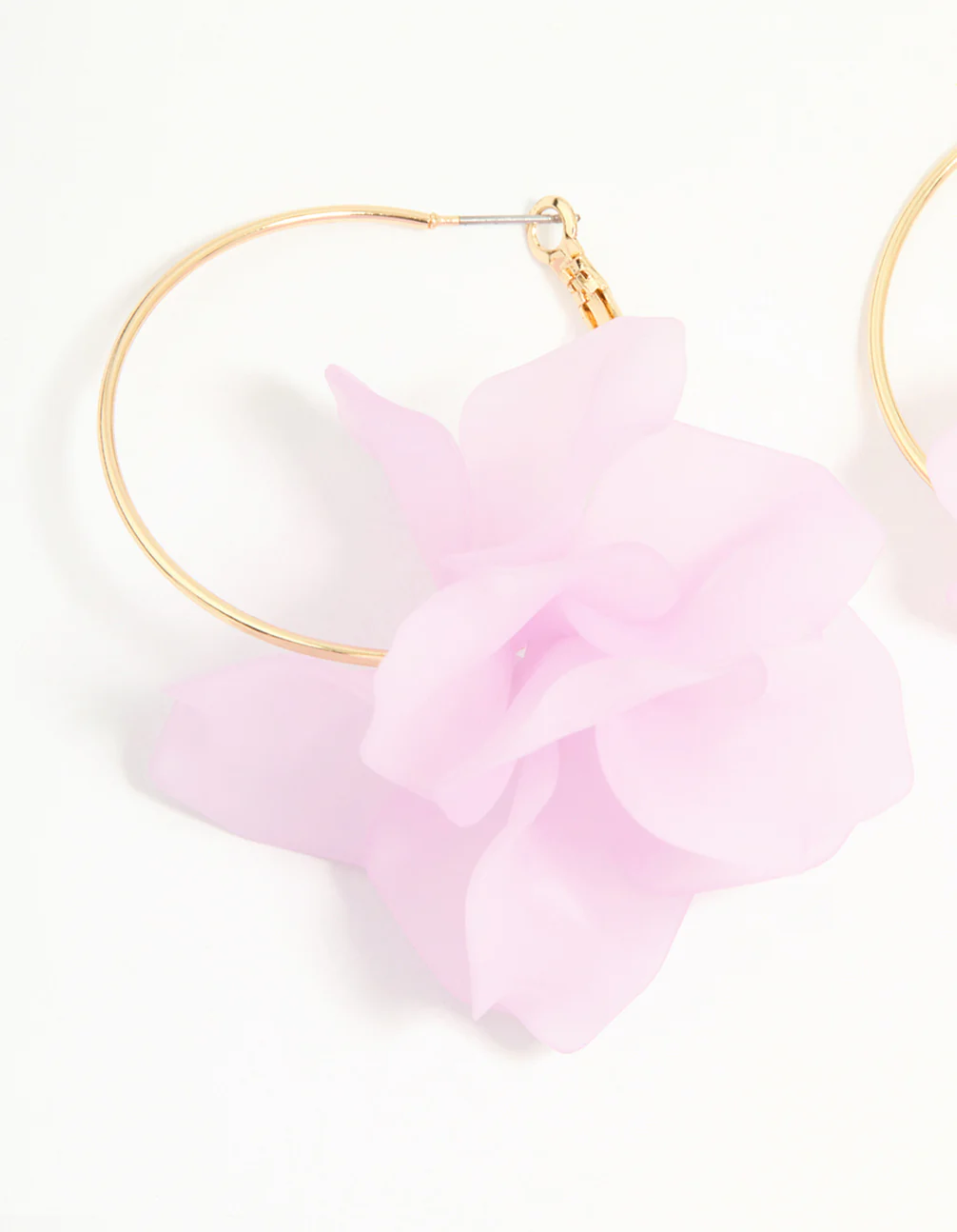 Gold Pink Acrylic Petal Hoop Earrings - Image 4