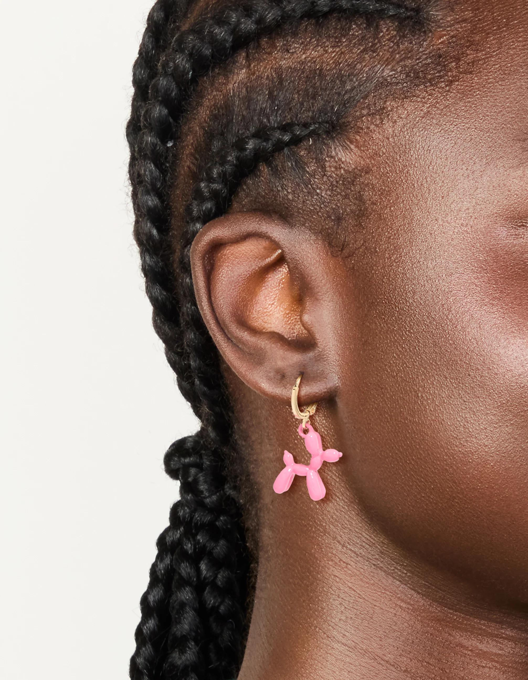 Gold Pink Balloon Dog Huggie Earrings