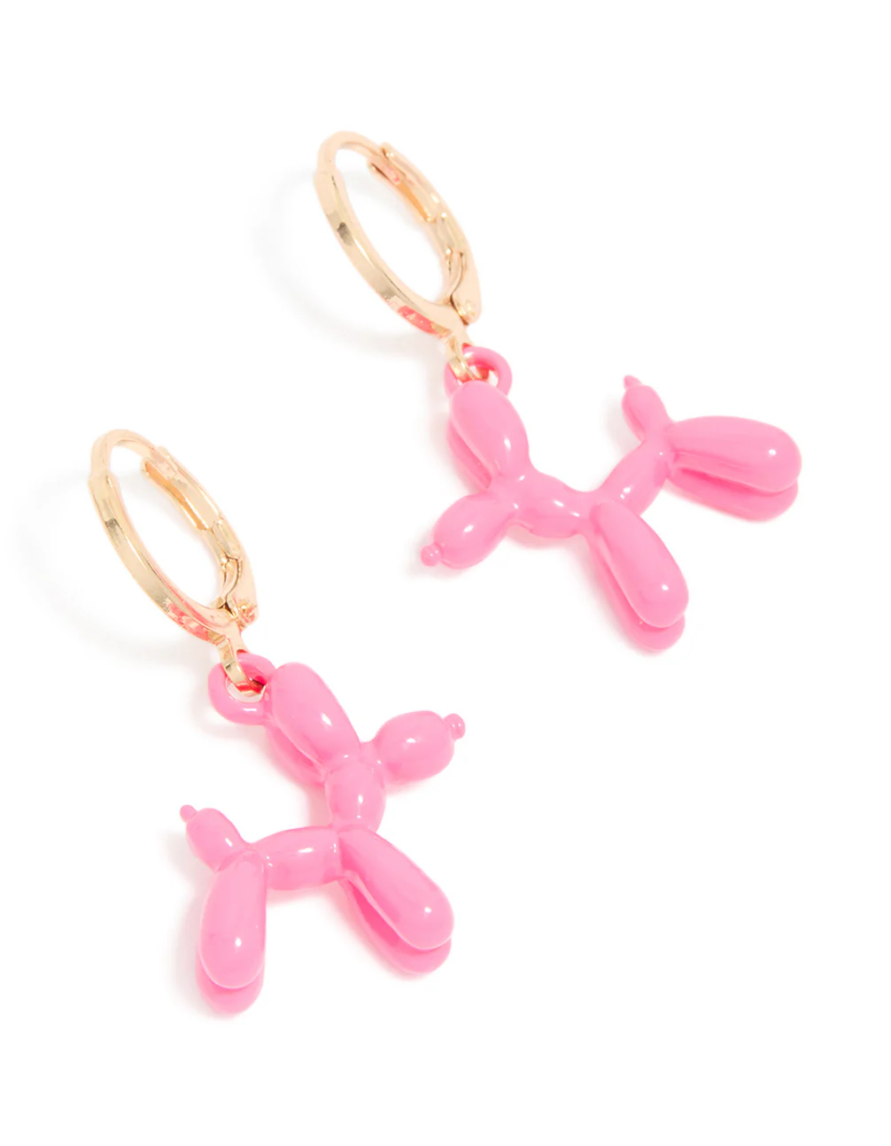 Gold Pink Balloon Dog Huggie Earrings - Image 2