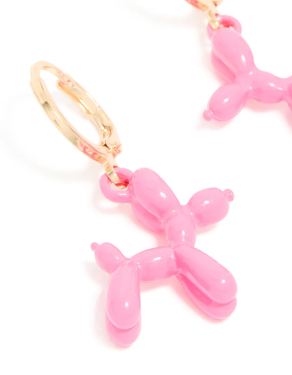 Gold Pink Balloon Dog Huggie Earrings - Image 4