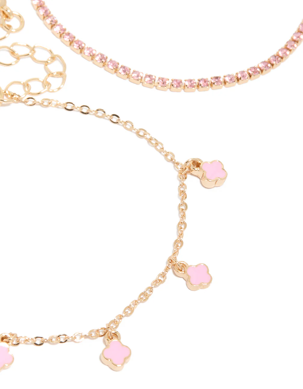 Gold Pink Beaded & Flower Charm Bracelets 4-Pack - Image 2