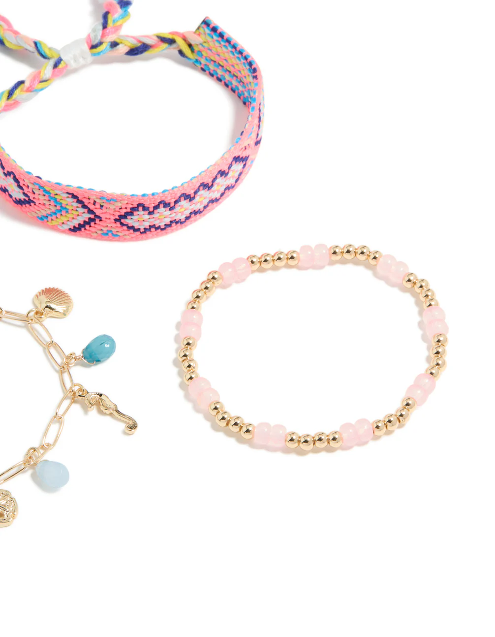 Gold Pink Beaded & Sea Charm Bracelets 3-Pack - Image 5