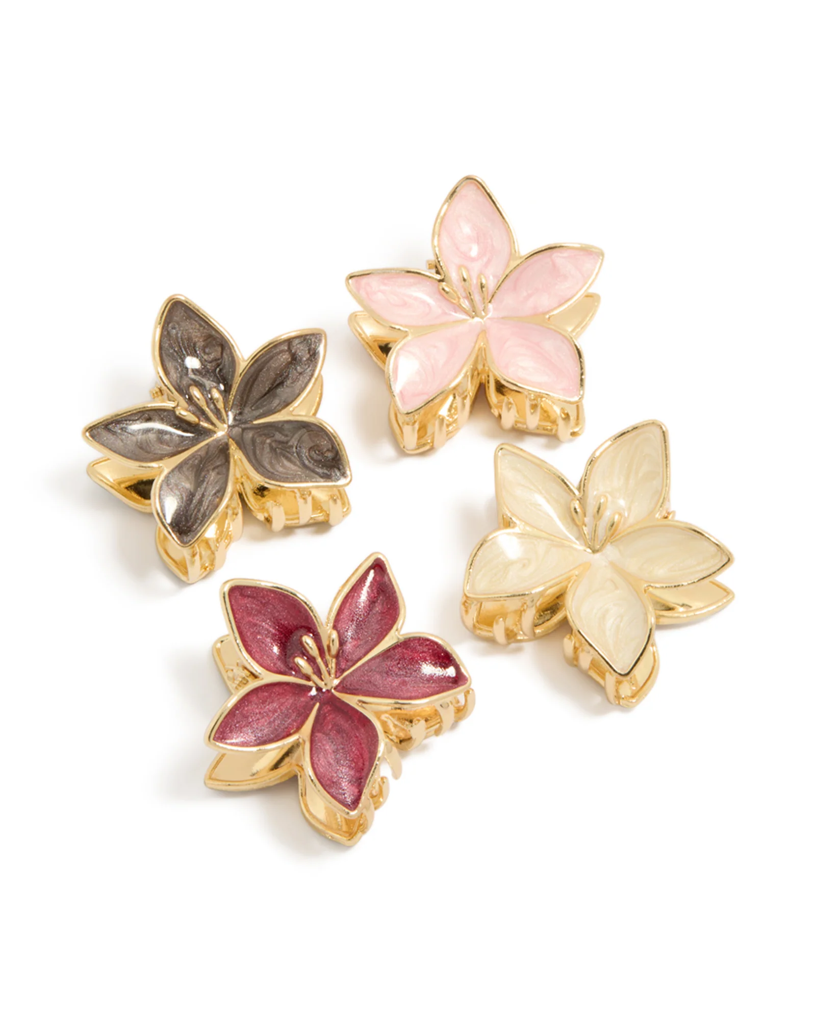 Gold Pink & Burgundy Enamel Frangipani Claw Clips 4-Pack