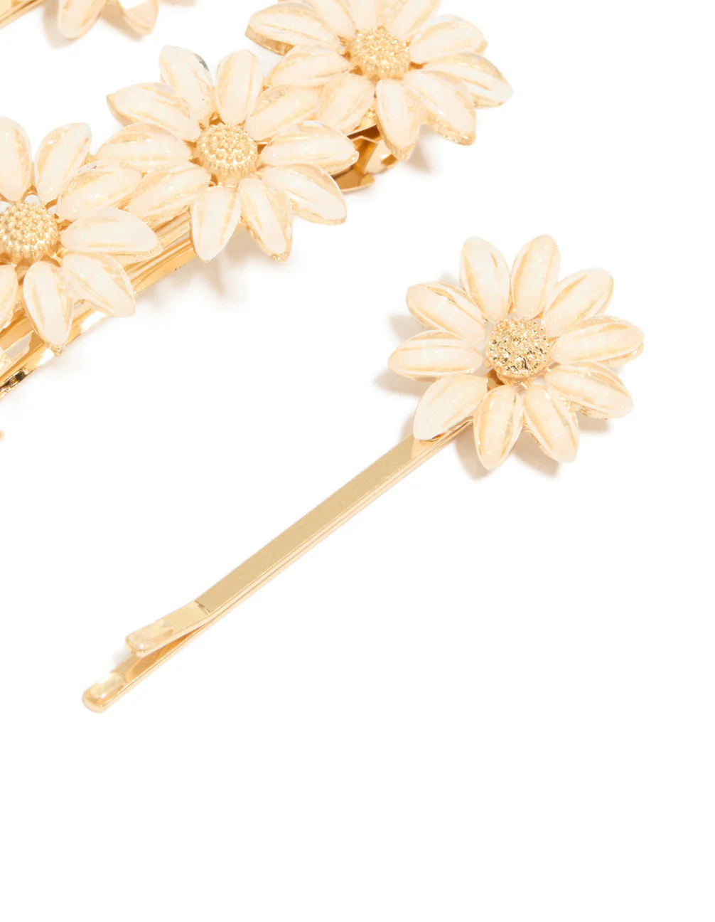 Gold Pink Detailed Flowers Hair Clips 3-Pack - Image 3