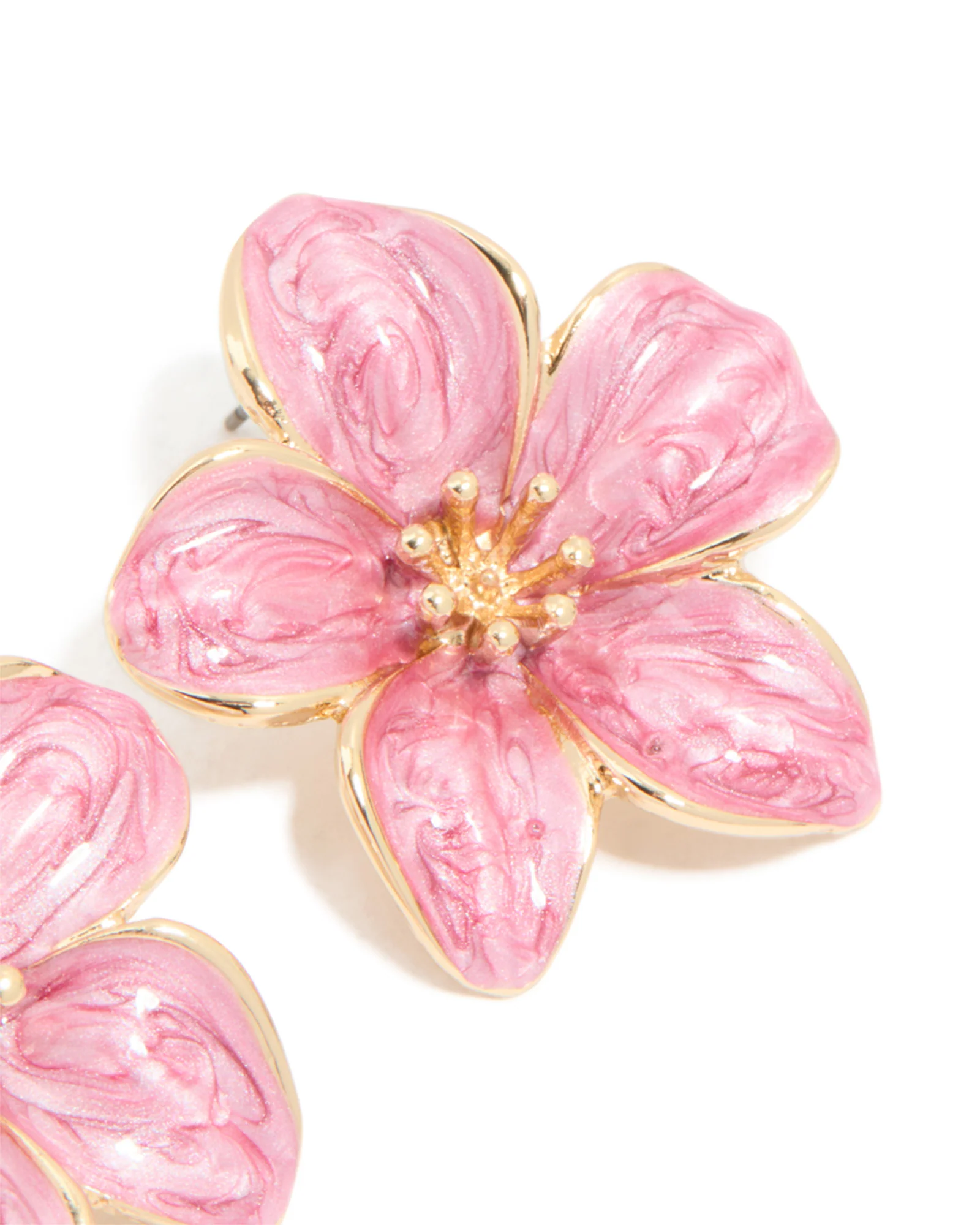 Gold Pink Enamel Small Flower Stud Earrings - Image 5