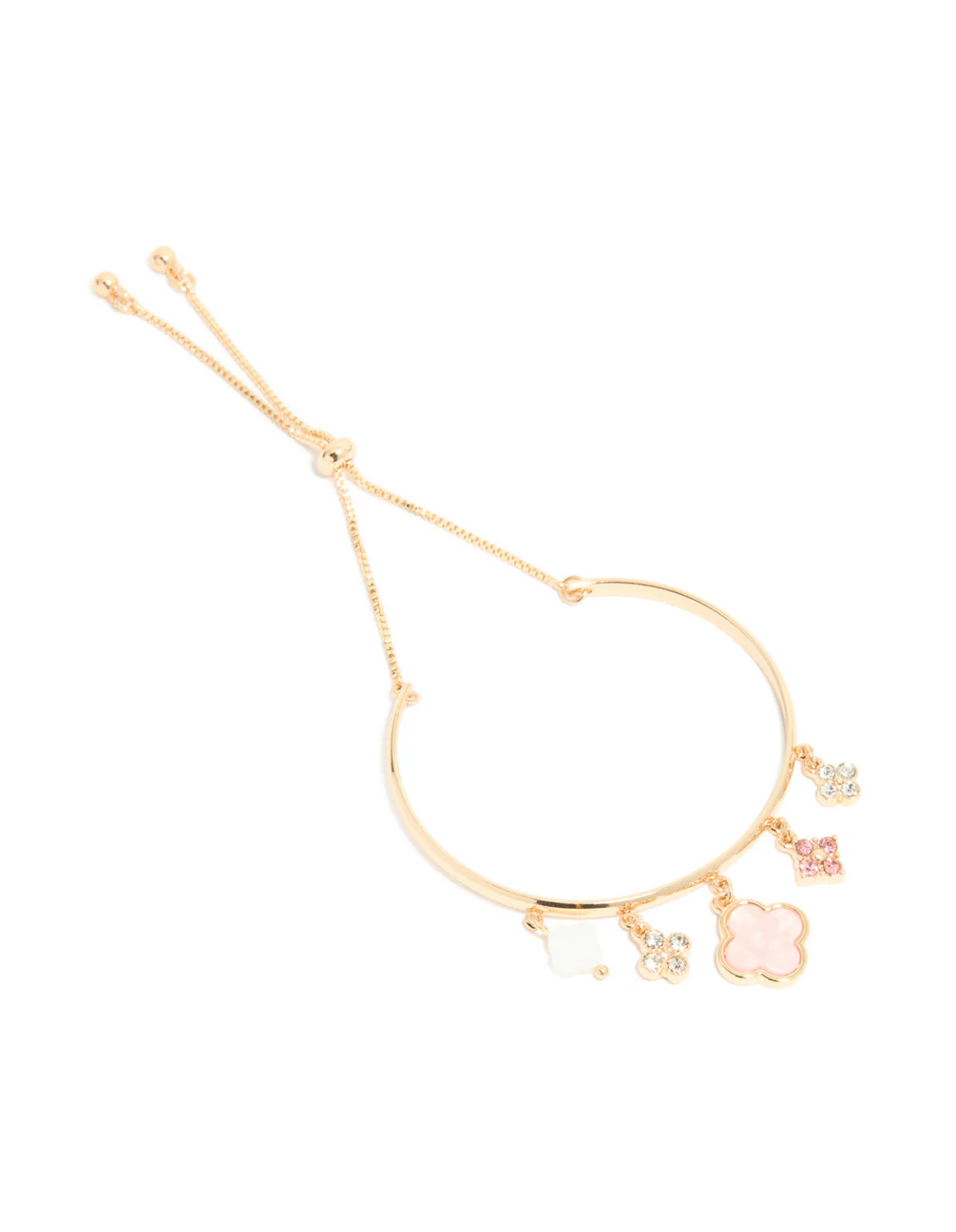 Gold Pink Flowers Charm Toggle Bangle - Image 2