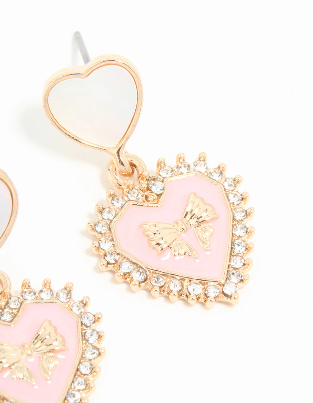 Gold Pink Heart Cushion Drop Earrings - Image 5