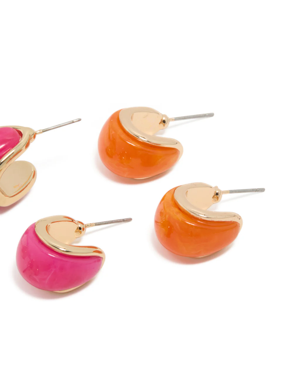 Gold Pink & Orange Acrylic Bubble Hoop Earrings 3-Pack - Image 5