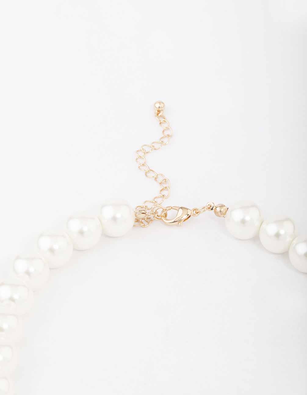 Gold & Pink Pearl Puffy Heart Necklace - Image 3