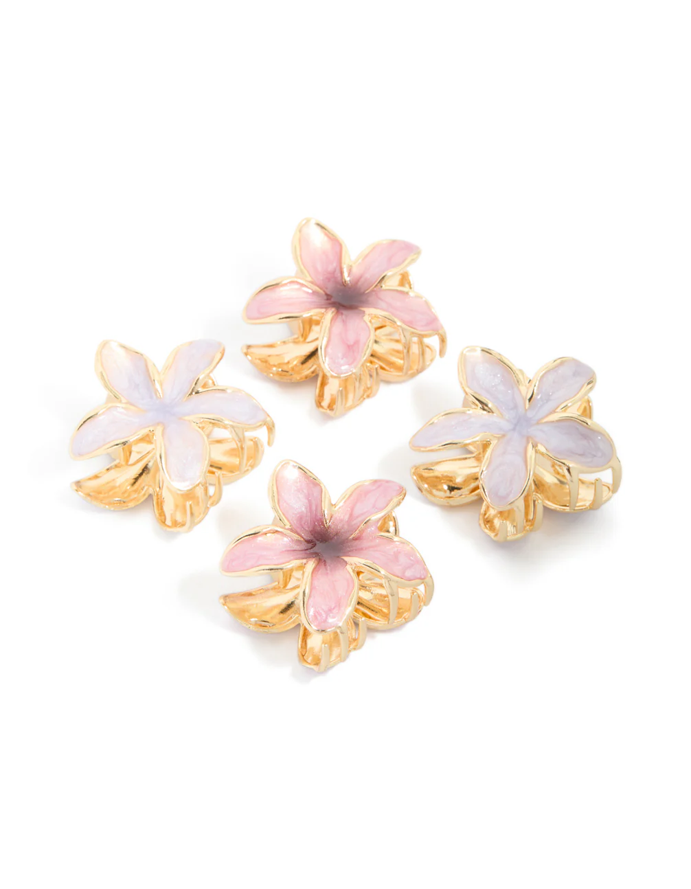 Gold Pink & Purple Enamel Frangipani Claw Clips 4-Pack