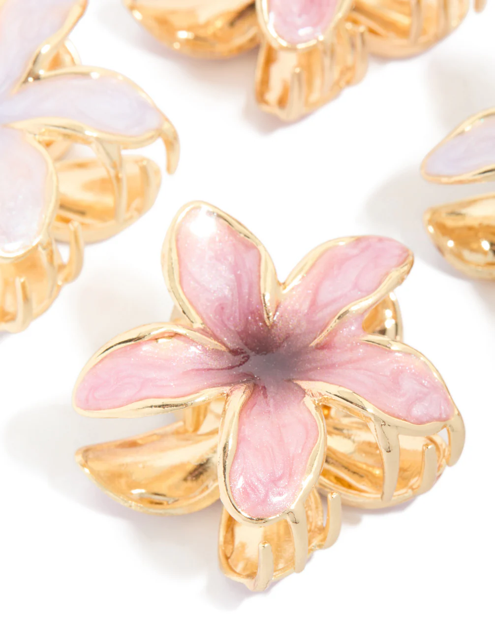 Gold Pink & Purple Enamel Frangipani Claw Clips 4-Pack - Image 2