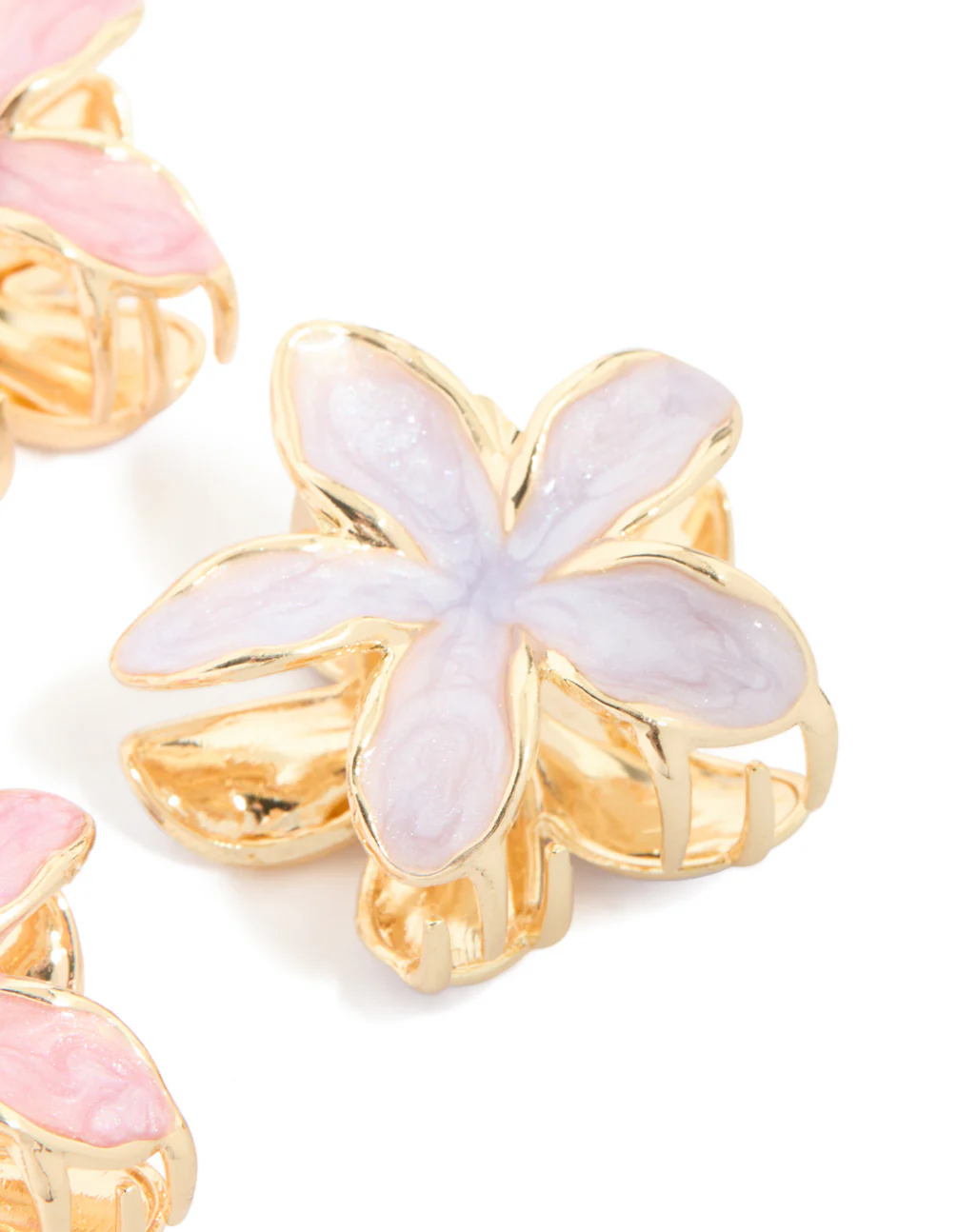 Gold Pink & Purple Enamel Frangipani Claw Clips 4-Pack - Image 3