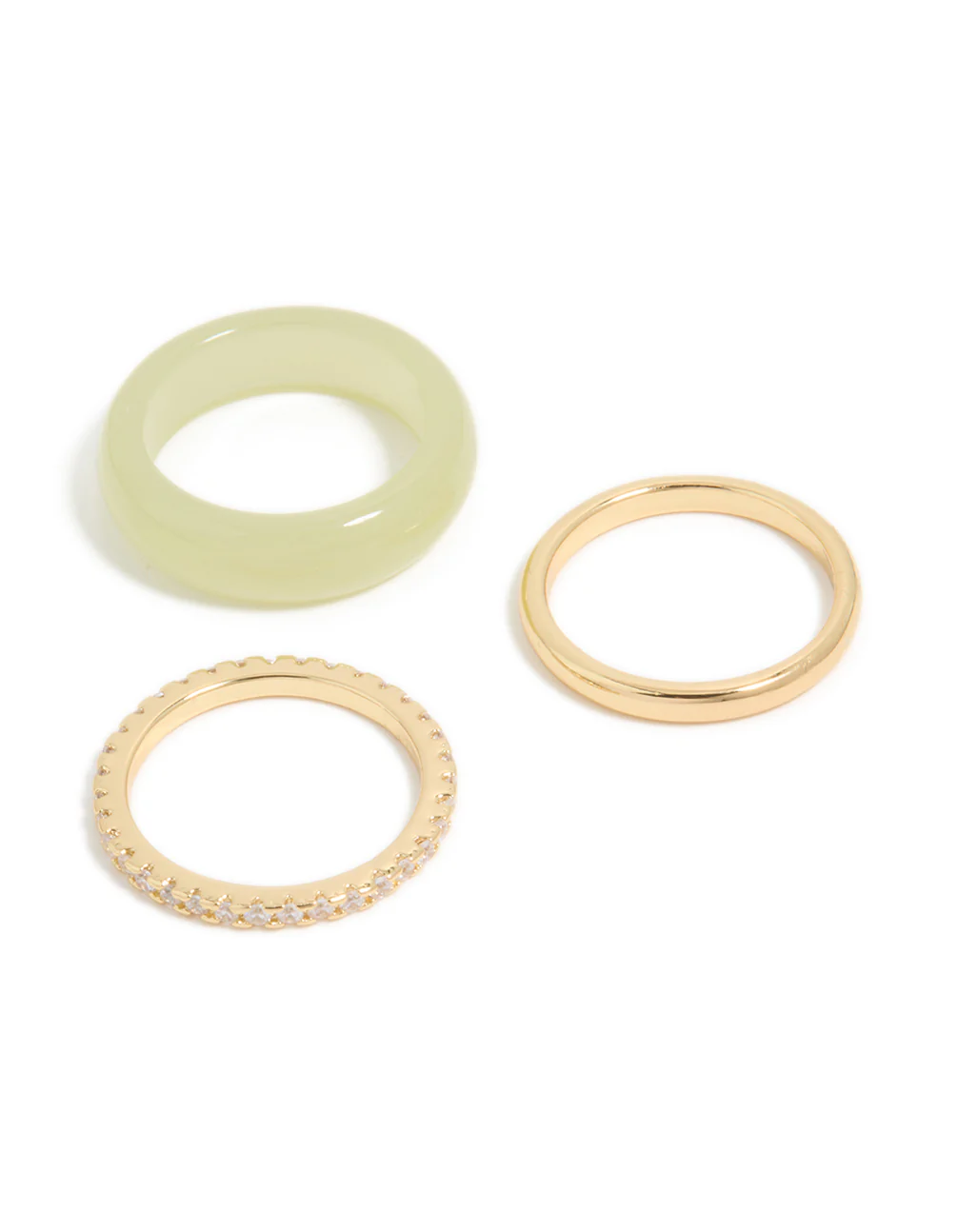 Gold Plated Acrylic & Cubic Zirconia Rings 3-Pack