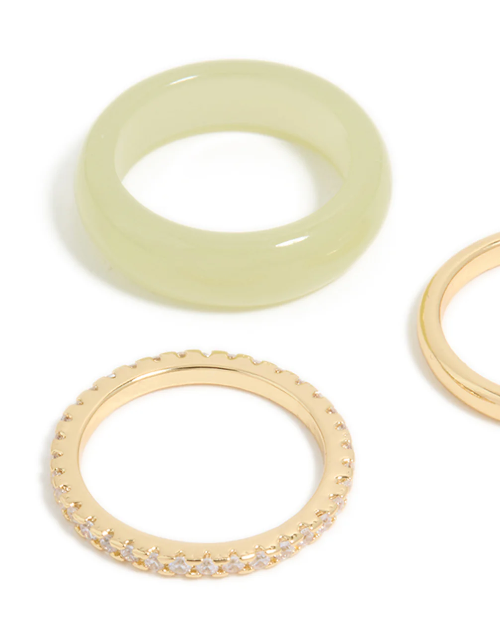 Gold Plated Acrylic & Cubic Zirconia Rings 3-Pack - Image 4