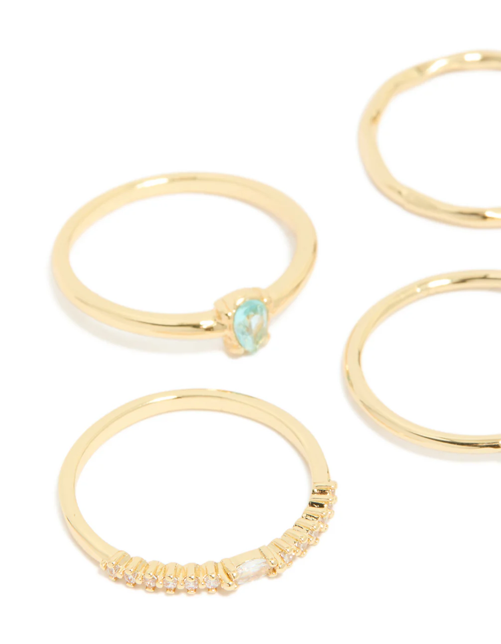 Gold Plated Aqua Cubic Zirconia Rings 5-Pack - Image 2