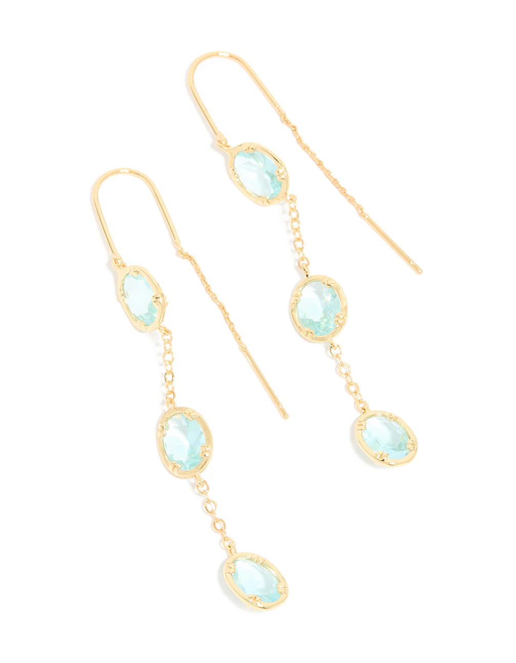 Gold Plated Aqua Cubic Zirconia Thread Through Earrings - Image 2