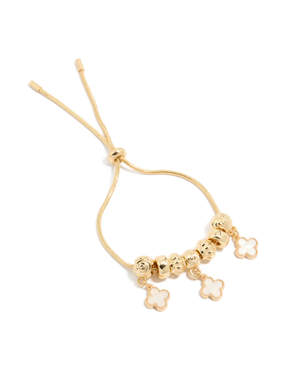 Gold Plated Beaded & Pink Genuine Shell Flower Inlay Charm Toggle Bracelet