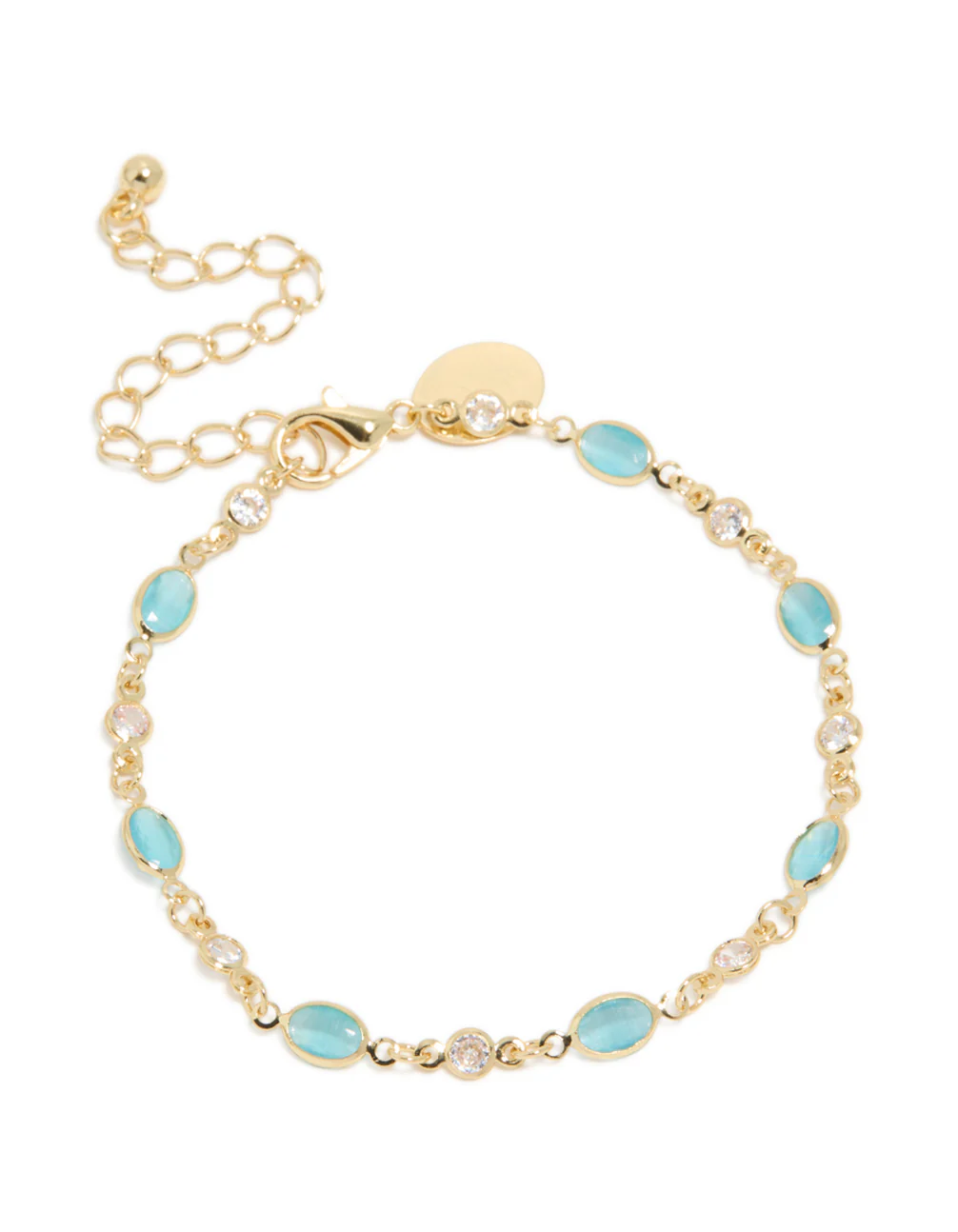 Gold Plated Blue & Clear Cubic Zirconia Oval Bracelet - Image 2