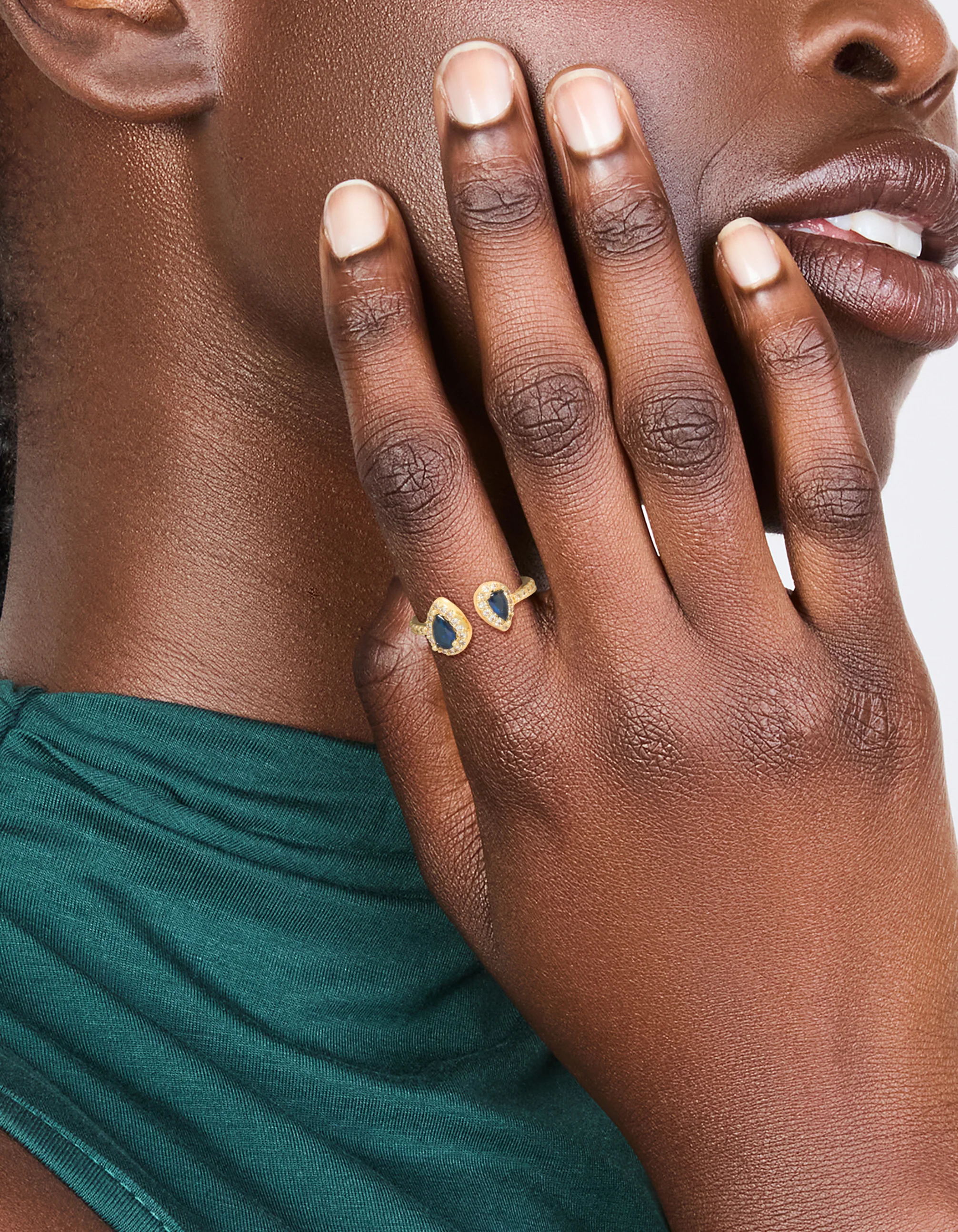 Gold Plated Blue Diamante Duo Ring - Image 2