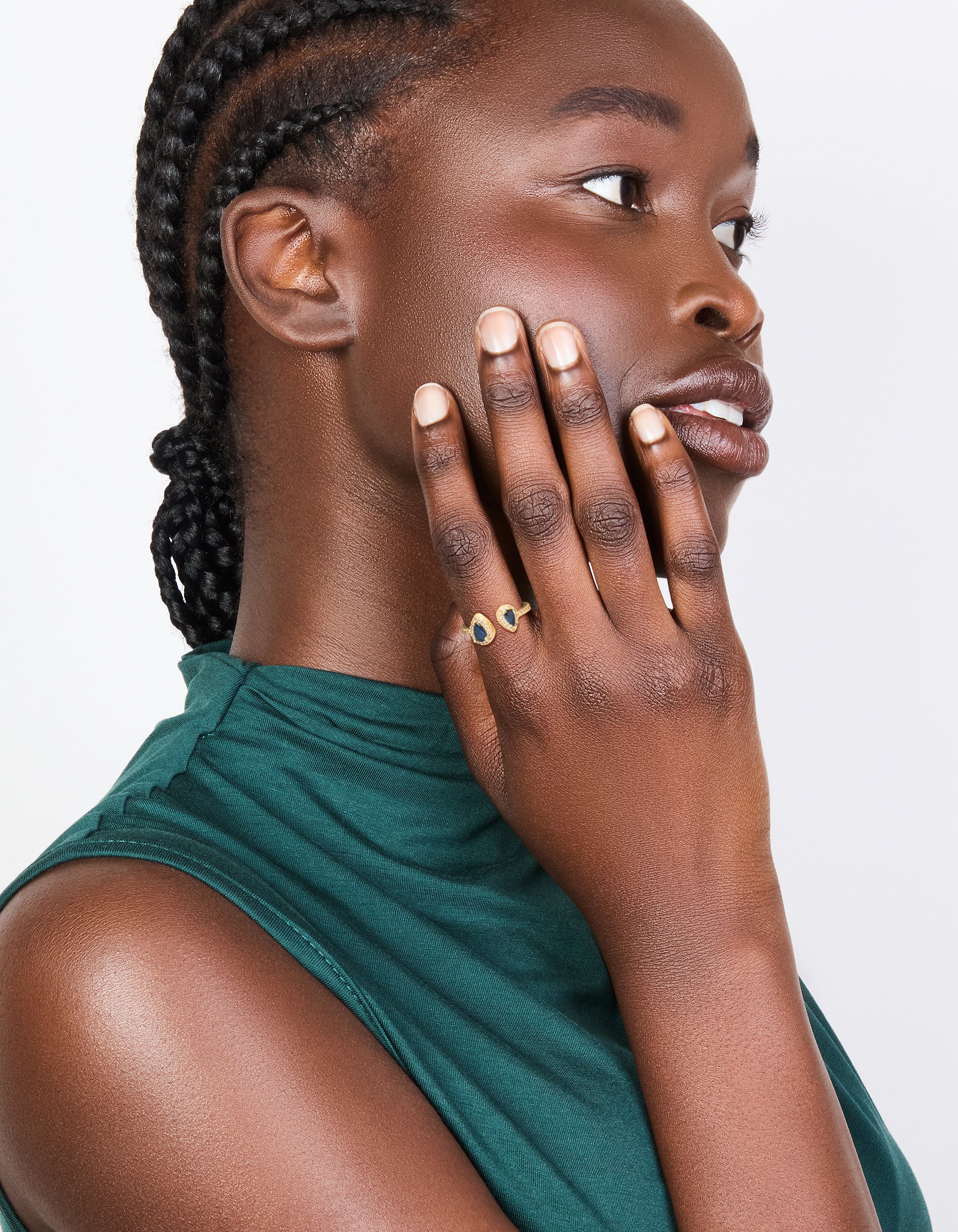 Gold Plated Blue Diamante Duo Ring - Image 3