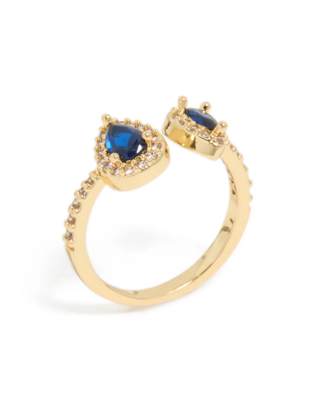 Gold Plated Blue Diamante Duo Ring - Image 4