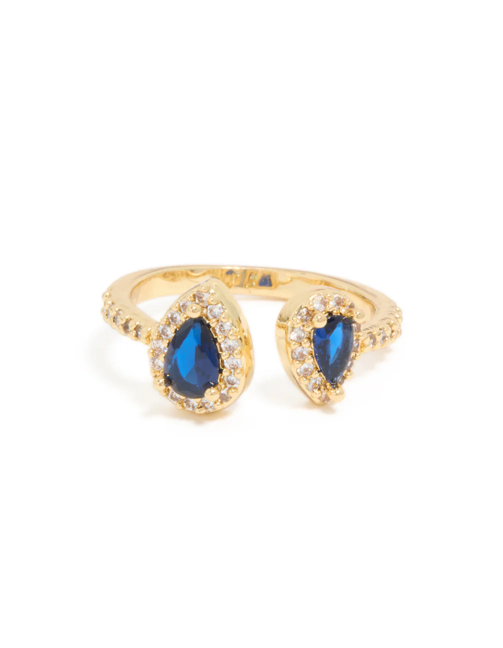 Gold Plated Blue Diamante Duo Ring - Image 5
